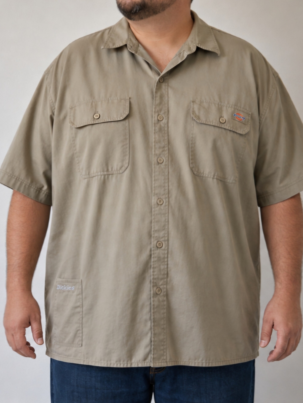 Dickies Men’s 3XL Khaki 100% Cotton Short Sleeve Utility Work Shirt Logo